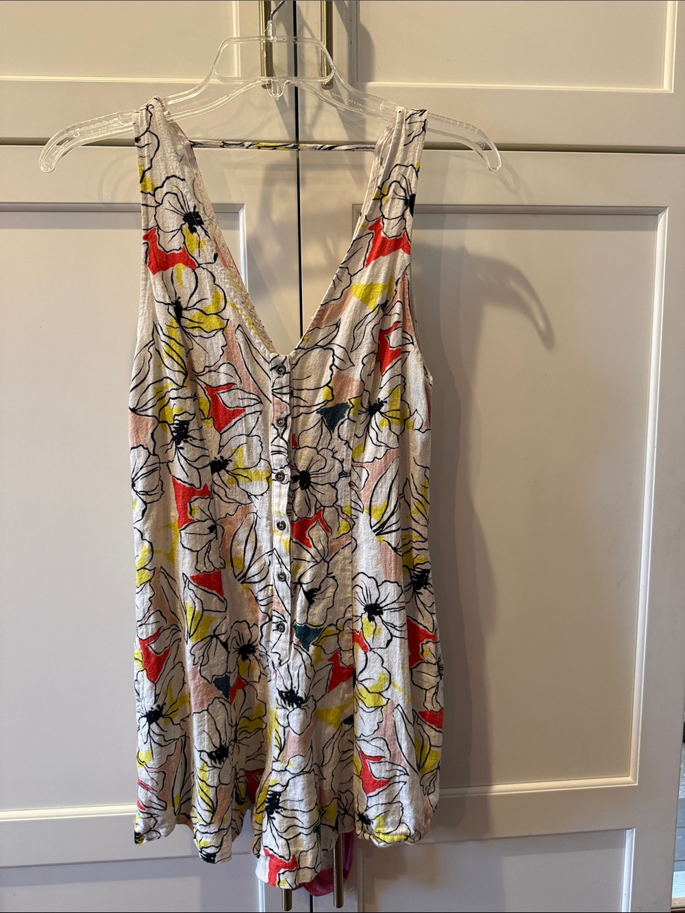 Linen Romper ASTR the Label Floral Button-Front Sleeveless Romper XS